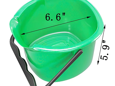 Green Plastic Bucket With 6.6 Inch Diameter 5.9 Inch Height And Black Handle 3d model