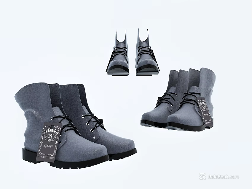 Gray Lace Up Boots With Front Side And Top Views 3d model 