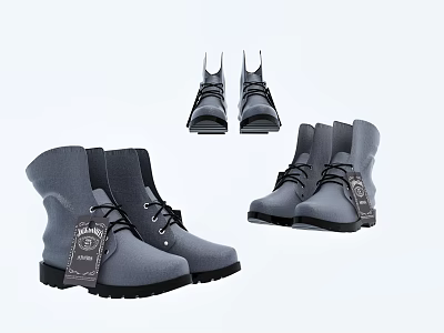 Gray Lace Up Boots With Front Side And Top Views 3d model