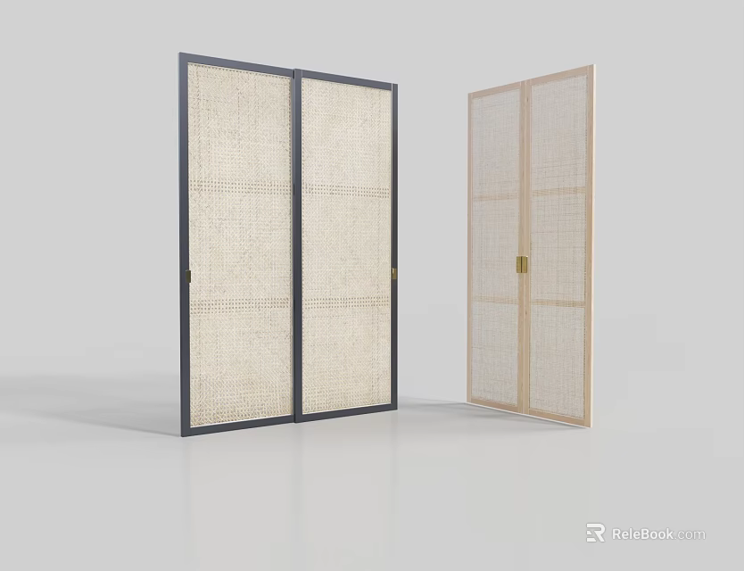 Modern Sliding Doors With Black And Beige Frames And Woven Panels 3d model