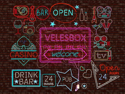 Neon Decorative Lights For Bar Casino Pub With Brick Wall And Welcome Sign 3d model
