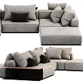 Gray Sectional Sofa With Multiple Plush Cushions And Wooden Side Tables 3d model