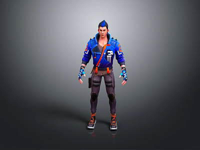 Modern Stylish Man With Blue Hair Blue Jacket Detailed Design Dark Pants And Sneakers 3d model