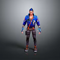 Modern Stylish Man With Blue Hair Blue Jacket Detailed Design Dark Pants And Sneakers
