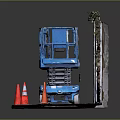 Blue Genie GS-3246 Scissor Lift Industrial Equipment on Red Ground with Orange Traffic Cones
