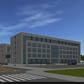 Modern Office Building With White Exterior And Large Glass Windows Green Lawn Area