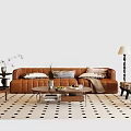 French Middle-style Sofa Coffee Table Combination Multi-person Sofa Leisure Chair Floor Lamp 3d model