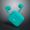 Turquoise Wireless Earbuds and Charging Case with CCAE Logo Displayed Together