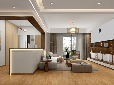 Modern Living Dining Room Interior With Open Concept Sofa Coffee Table And Wooden Floor 3d model