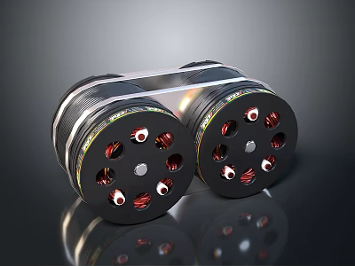 High Quality Dual Automotive Black Cylindrical Electric Motor Components With Red Parts 3d model