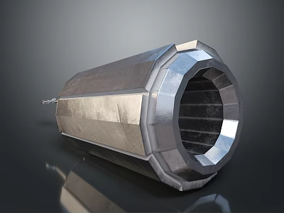 Industrial Metallic Cylindrical Equipment Featuring Hexagonal Structure And Grated Interior 3d model