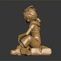 Golden Anime Style Character Statue in Sitting Pose With Hat And Boots