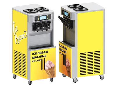 Commercial Yellow Ice Cream Machine As Mobile Kitchen Appliance With 3d model