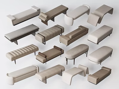Various Shaped Beige Brown Upholstered Benches In Modern Designs For Indoor Furniture 3d model