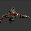 Colorful Dinosaur Model With Pink And Blue Stripes In Standing Pose And Reflective Surface