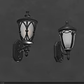 Vintage Style Wall Sconces With Black Metal Frame And Glass Shade Illuminated On Gray Wall