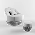 Light Gray Velvet Single Seater Sofa With Black Cushion And Matching Ottoman