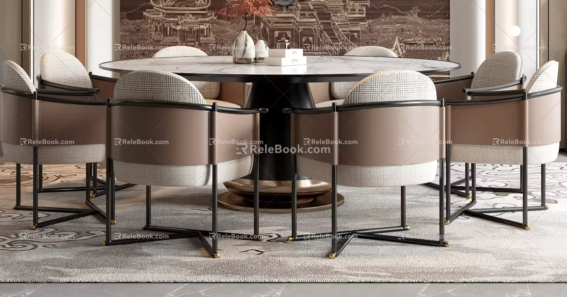 New Chinese Dining Table and Chair Combination 3d model