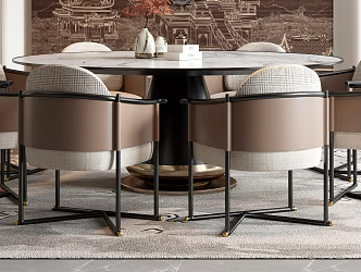 New Chinese Dining Table and Chair Combination 3d model