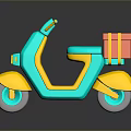 Colorful Electric Scooter Teal And Yellow Body With Red Delivery Package On Back
