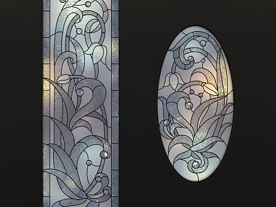 Stained Glass Windows With Intricate Floral Patterns In Rectangular And Oval Shapes 3d model