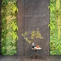 Lush Green Living Wall Design With Gray Stone Panel And Decorative Table 3d model