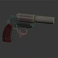 Vintage Revolver With Metal Body And Red Grip On Dark Background