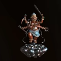 Intricate Bronze Multi Armed Deity Statue Holding Sword Trident And Decorative Ornaments