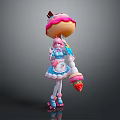 Cute Pink Haired Girl In Maid Outfit With Giant Donut Strawberry Ice Cream And Rollerskates