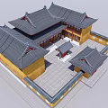 Ancient Chinese Architecture With Yellow Walls Red Door And Traditional Roof Decorations
