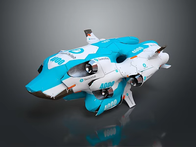 Futuristic Blue And White Cosmic Spaceship With ADV Logo And Sleek Aerospace Design 3d model