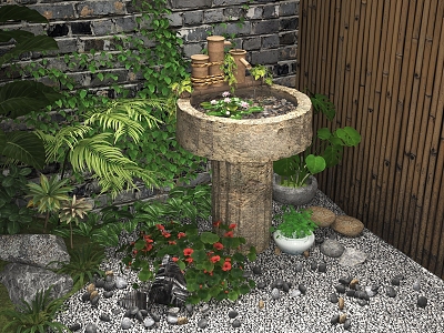 New Chinese Style Flowing Water Ornaments Stone Groove Waterscape Courtyard Landscaping Features Courtyard Landscape Village Stone Groove 3d model