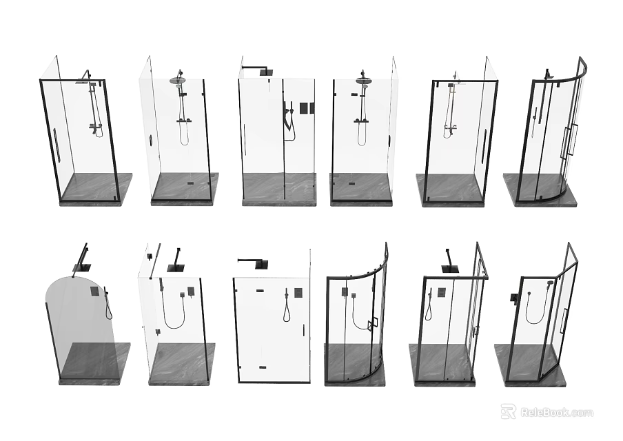Various Modern Shower Sauna Enclosure Designs With Glass Structures And Styles 3d model 