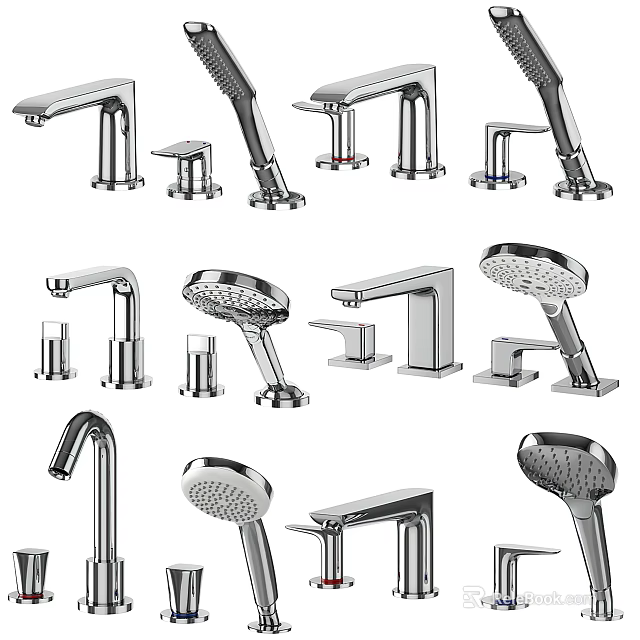 Modern Water Faucets In Various Styles For Kitchen And Bathroom Use 3d model 