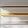 Modern Wall Shelves in Black Gold and Silver on White Wall with Illuminated Minimalist Design