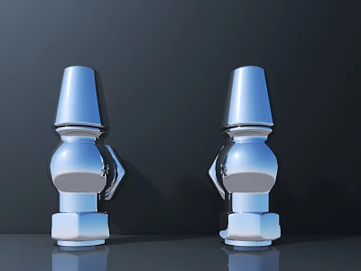 Two Silver Sculptures with Abstract Conical Top Spherical Base Smooth Reflective Surface on Dark Background 3d model