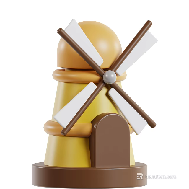 Decorative Windmill Ornament Set in Yellow Brown for Home Desktop Decoration Figurine 3d model 