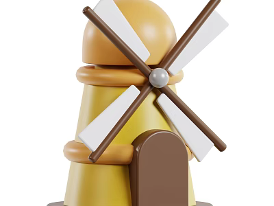 Decorative Windmill Ornament Set in Yellow Brown for Home Desktop Decoration Figurine 3d model
