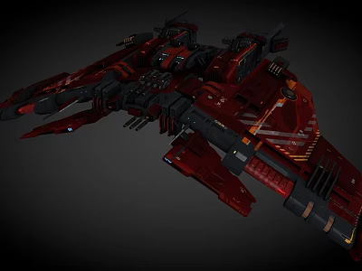 Red Cosmic Spaceship With Detailed Advanced Structure For Interstellar Exploration Mission 3d model
