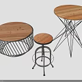 Modern Round Wooden Furniture Pieces With Unique Metal Base Designs For Tables And Stool