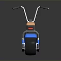 Modern Blue Electric Bike With Wooden Seat Gray Frame Black Tires And Reflection Design