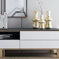 Modern TV Stand With Table Lamp Books Decorative Items Wall Art And Mirror
