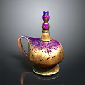 Stylish Gold And Purple Speckled Ceramic Vase With Handle And Purple Top