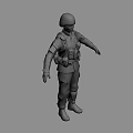 Military Soldier Wearing Camouflage Uniform With Tactical Gear Backpack and Red Blue Badge