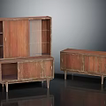 Rustic Wooden Console Cabinet And Side Cabinet With Open Shelves And Glass Doors