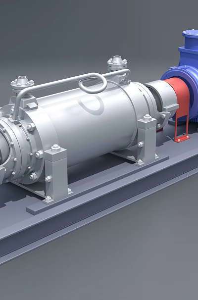 Industrial Equipment Featuring Silver Cylindrical Body Blue Motor Red Coupling and Gray Base 3d model