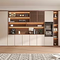 Modern Kitchen Wine Cabinet Design With Wooden White Panels And LED Lighting