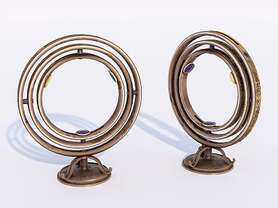 Decorative Ornament Set Brass Circular Ring Design With Blue Accents And Sturdy Base For Home 3d model
