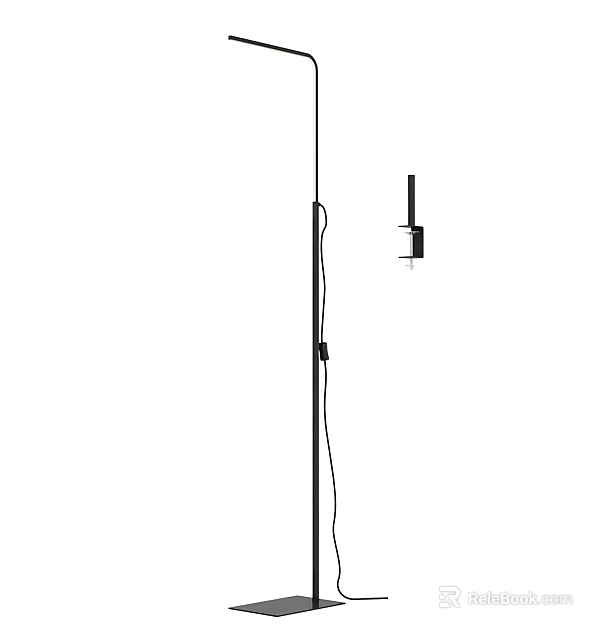 Modern Slim Pole Floor Lamp With Square Shade And Hanging Cable 3d model