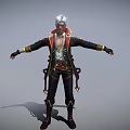 White Haired 3D Character In Open Black Red Coat With Belted Waist And Arms Outstretched